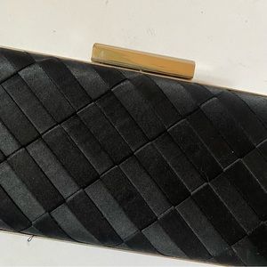 Glint Black Satin Clutch with Gold Accent